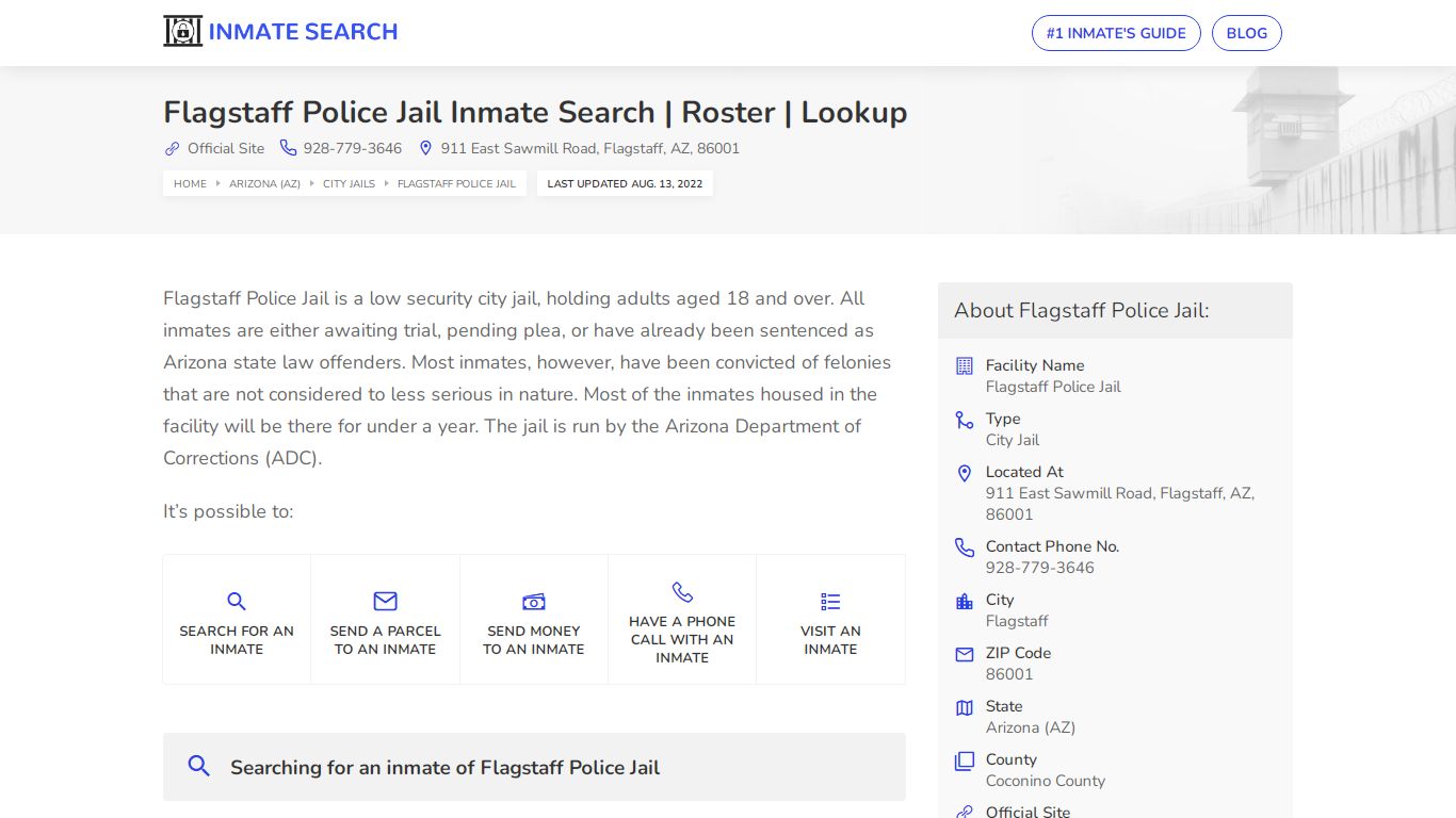 Flagstaff Police Jail Inmate Search | Roster | Lookup